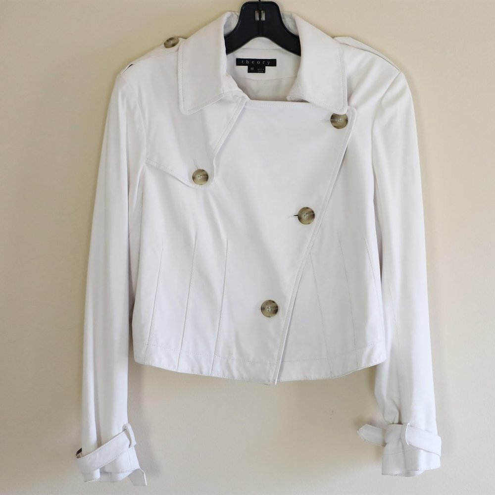 Theory White Leather Moto Jacket